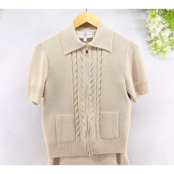 St. John Sheath Sleeveless Dress/Short Sleeve Jacket Knit Neutral Old Money 4P - Picture 4 of 16